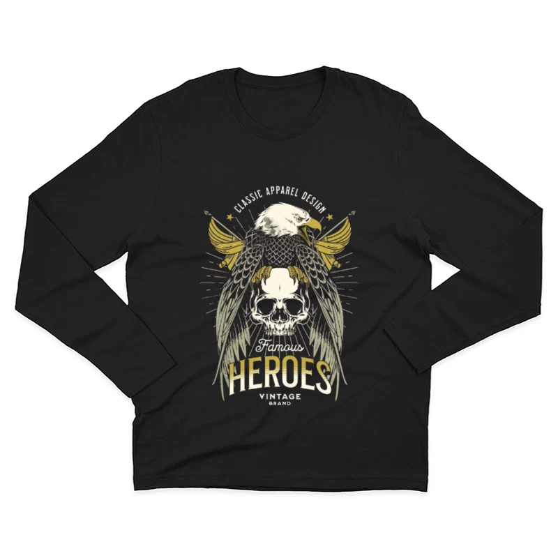 Heroic Eagle Skull with Golden Wings Vintage Design Male Long Sleeve T-Shirt