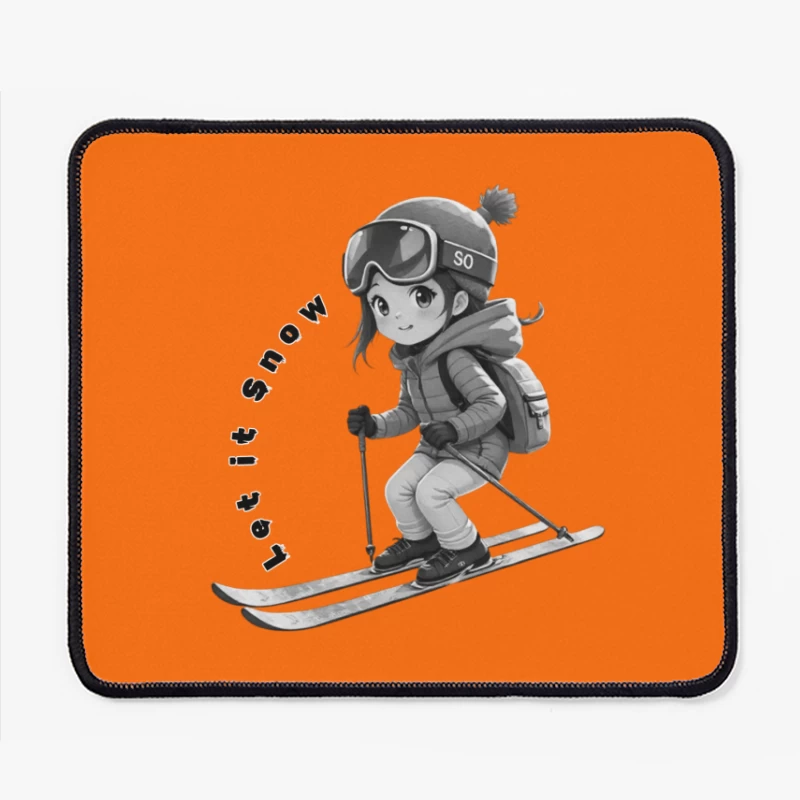 Cute Anime Chibi Character Skiing in Winter Mouse Pad