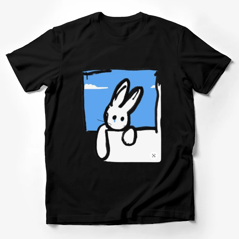 Niedlicher Kaninchen-Illustration im Fenster Herren T-Shirt