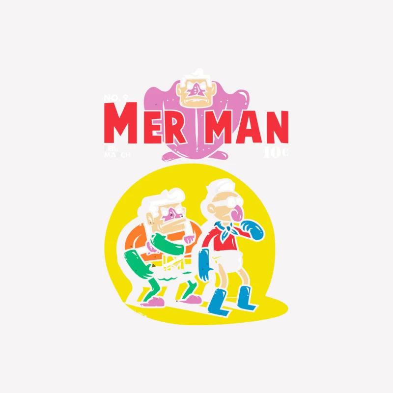 Colorful Retro Cartoon Illustration of Mertman Characters Female T-Shirt