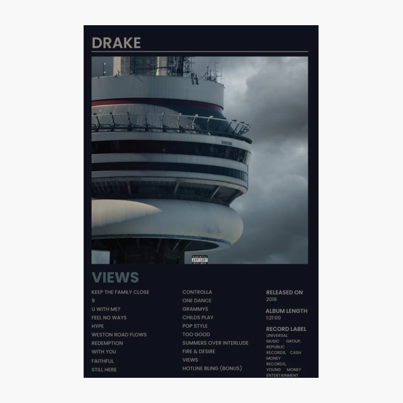 Drake's "Views" Album Cover Featuring Toronto's CN Tower Cotton Tote Bag