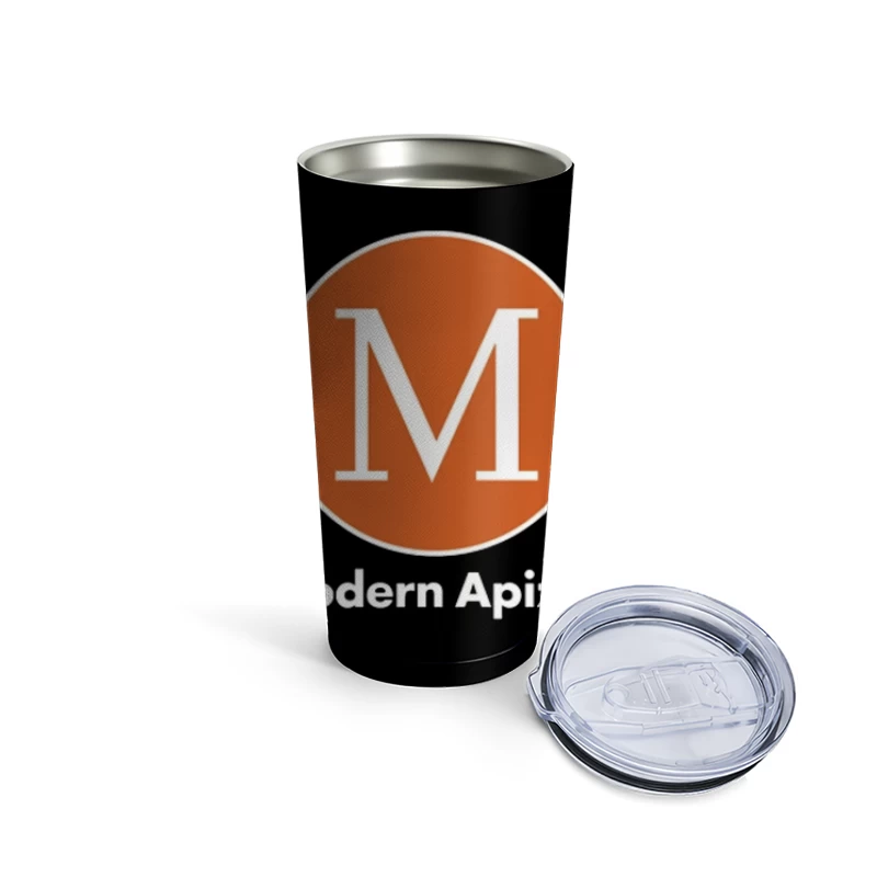 Modern Minimalist Orange Circle M Logo for Apizza Restaurant Travel Mug