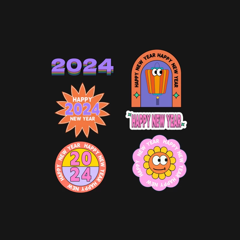 Fröhliches Neues Jahr 2024 mit bunten Grafiken Herren Langarm T-Shirt