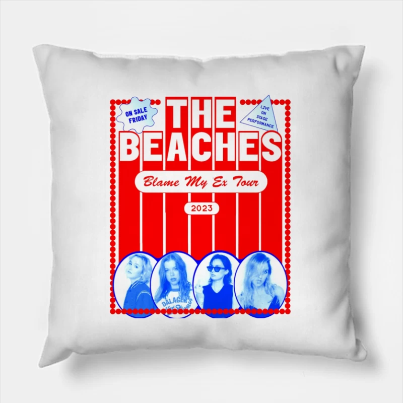 The Beaches 'Blame My Ex' 2023 Tour Retro-Style Concert Poster Throw Pillow