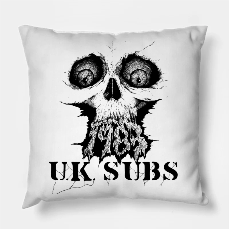 UK Subs Punk Rock Band Gothic Skull Logo Throw Pillow