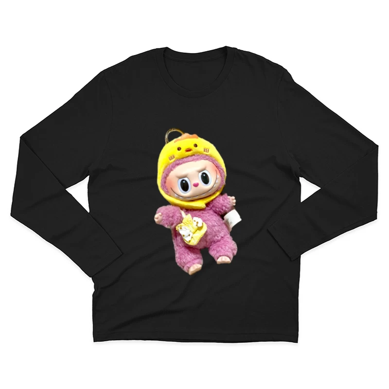 Niedliches Plüschtier mit gelbem Tierhut Herren Langarm T-Shirt