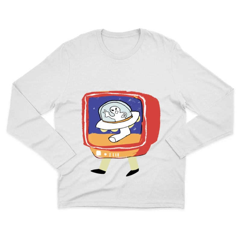 Astronaut auf vintage Fernseher Herren Langarm T-Shirt