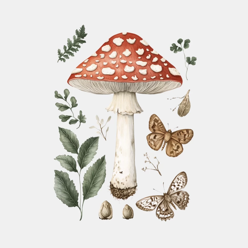 Botanical Illustration of Amanita Muscaria Mushroom with Butterflies and Leaves Male Tank Top