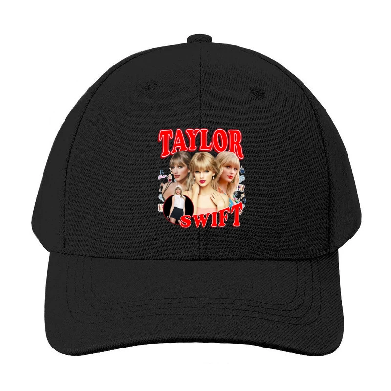 Pop Star Photo Collage with Red Typography Baseball Cap