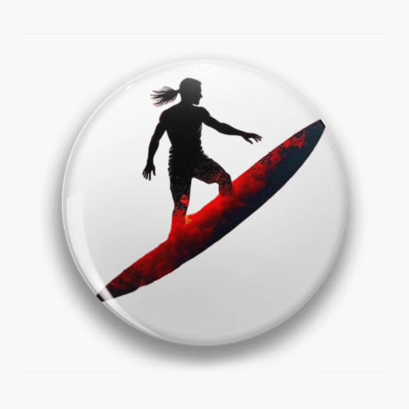 Dramatic Red Surfing Silhouette Art Pin