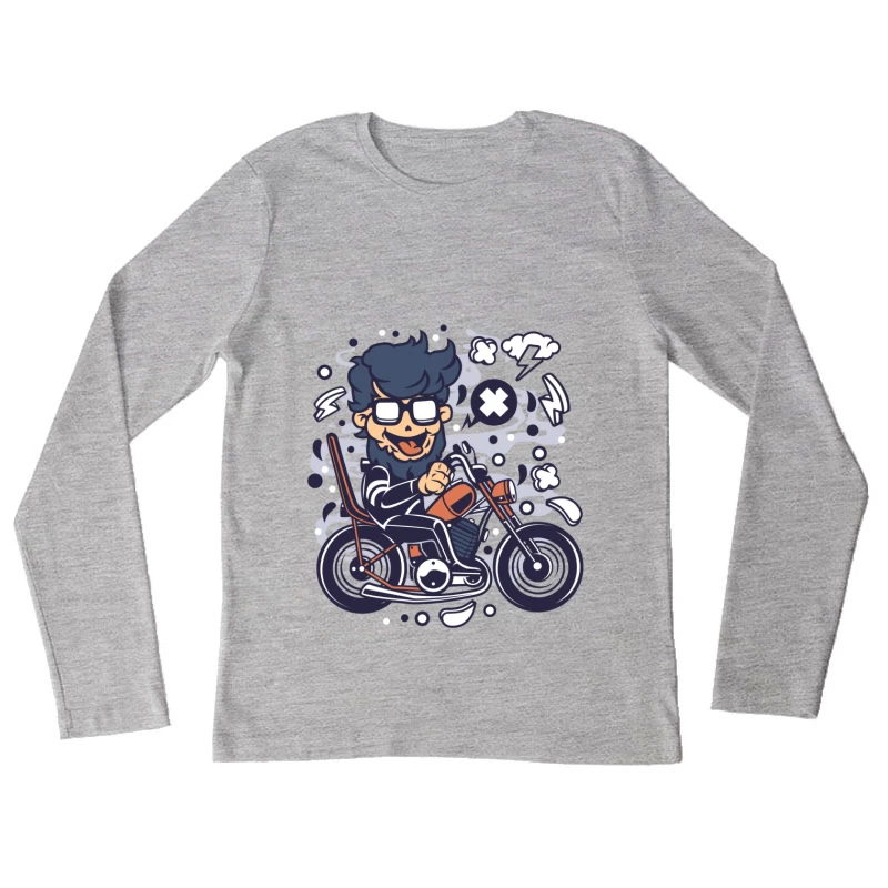 Motard cartoon amusant sur une moto Femme Manches Longues T-Shirt
