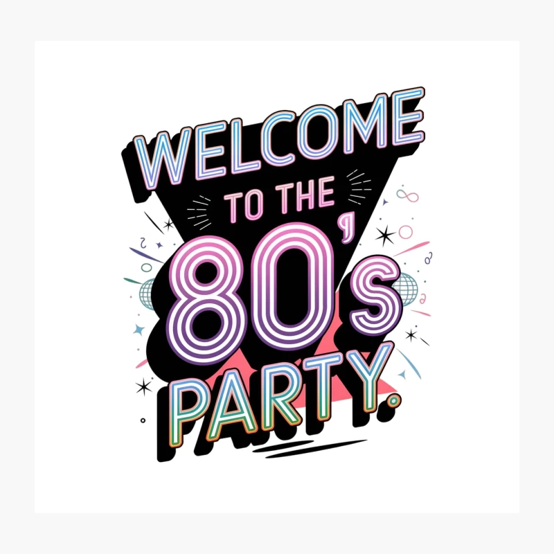 Vibrant 80s Party Welcome Sign with Neon Typography Throw Pillow