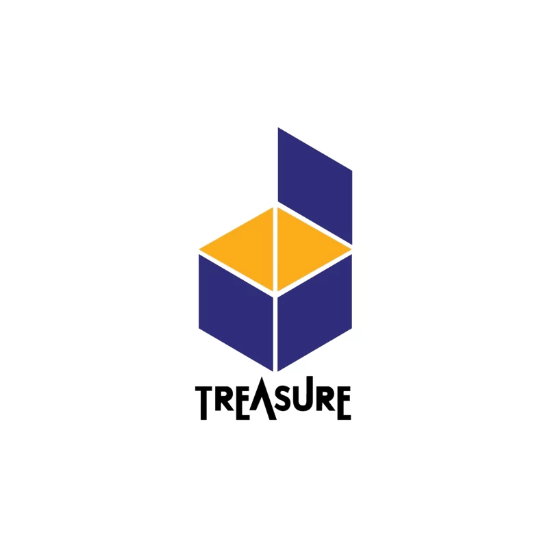 Geometric Treasure Logo: Abstract Blue and Orange Cube Design Tapestry