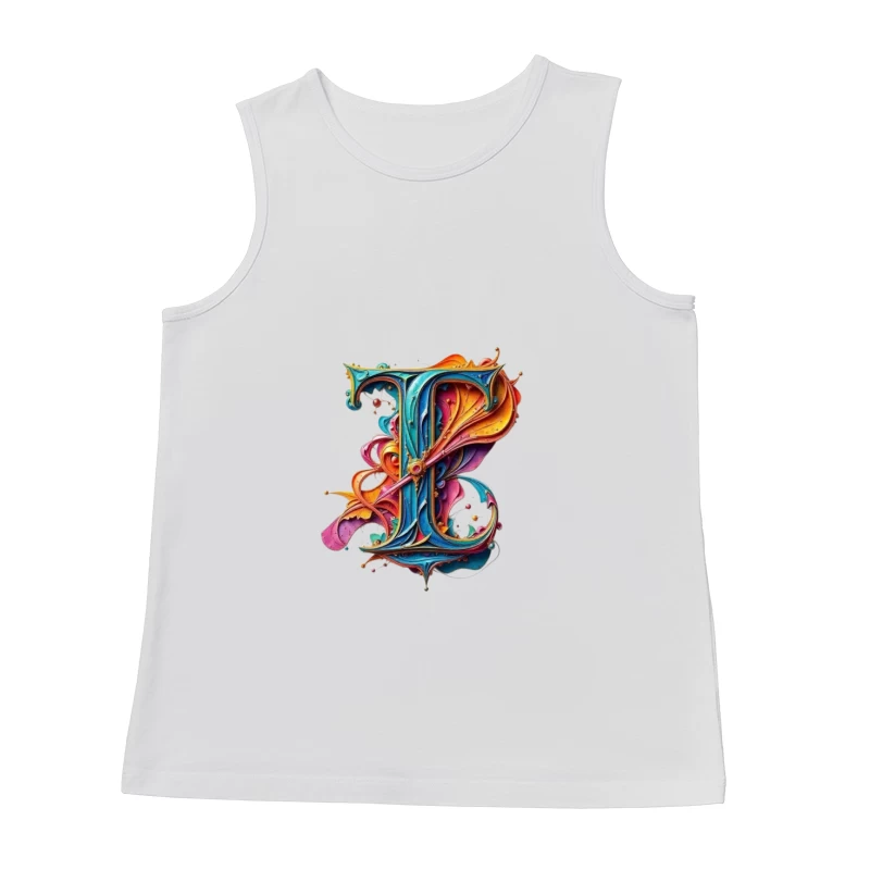 Ornate Colorful Letter T Typography with Decorative Flourishes Male Tank Top