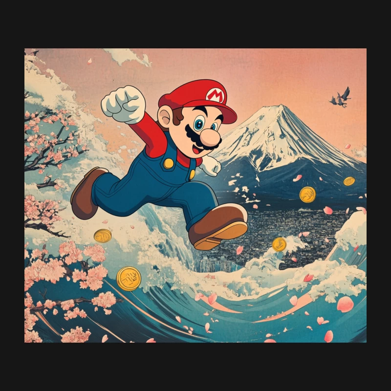 Mario Surfing a Wave in Japanese-Inspired Video Game Art Mouse Pad