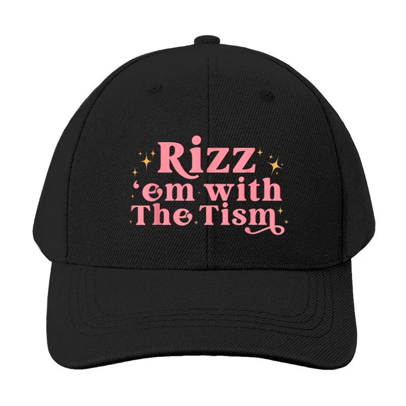 Retro Pink Typography: "Rizz em with The Tism" with Sparkles Baseball Cap