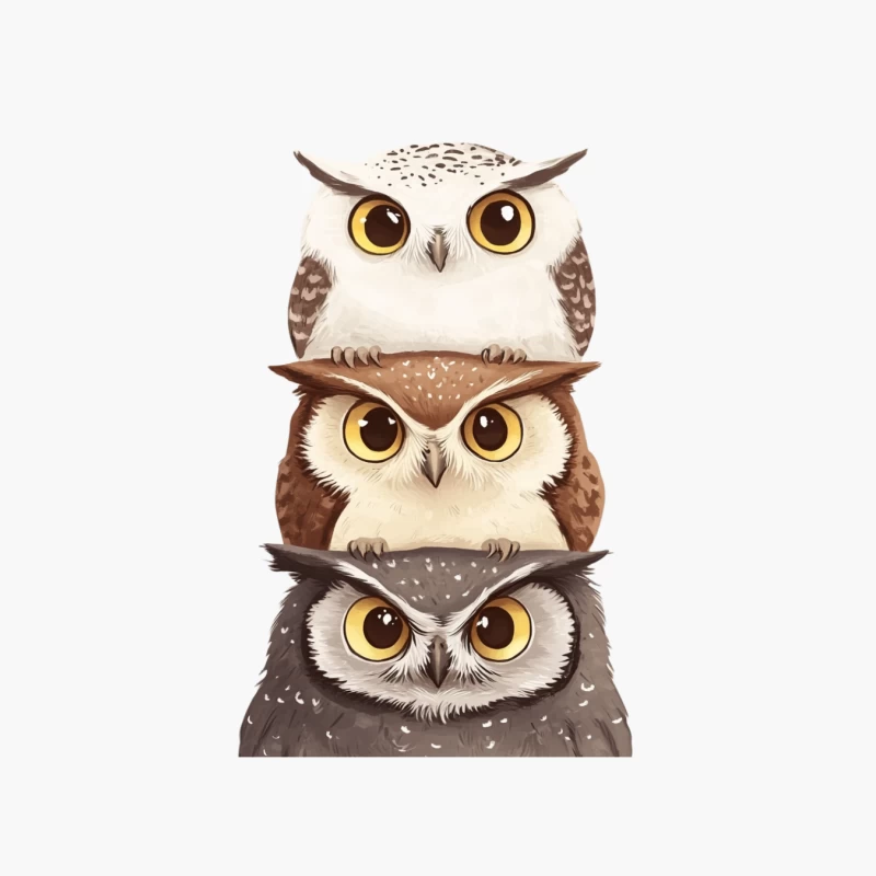 Cute Stacked Cartoon Owls Digital Illustration Cotton Tote Bag
