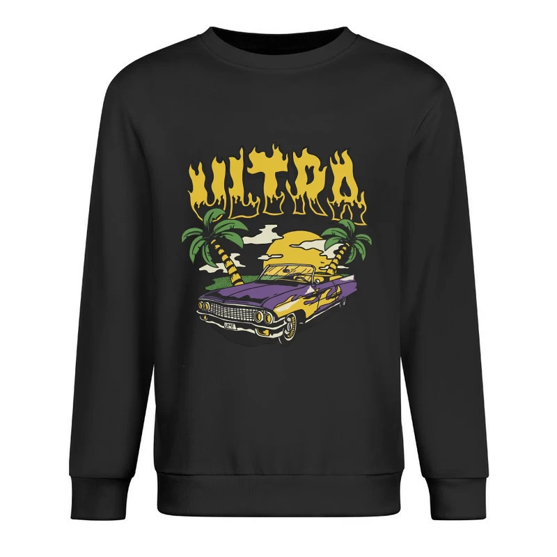 Cooles Auto mit Palmen und Sonnenuntergang Herren Pullover Sweatshirt