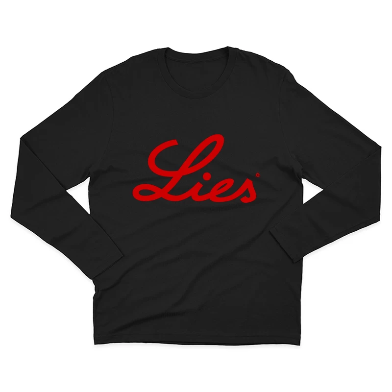 Red Cursive "Lies" Typography Logo Male Long Sleeve T-Shirt