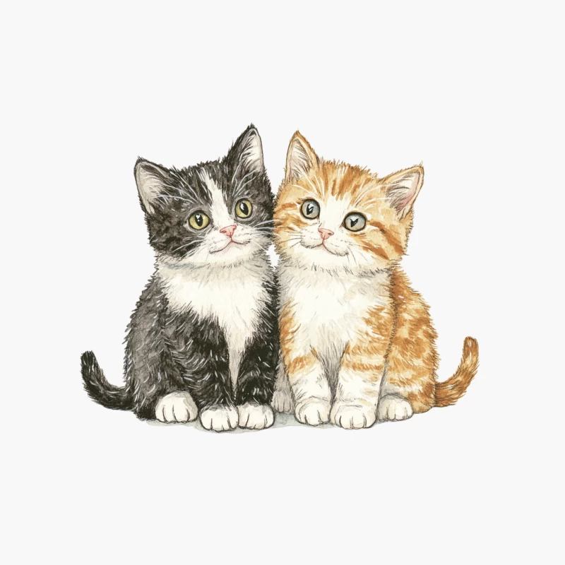 Adorable Watercolor Illustration of Two Cute Kittens Cotton Tote Bag