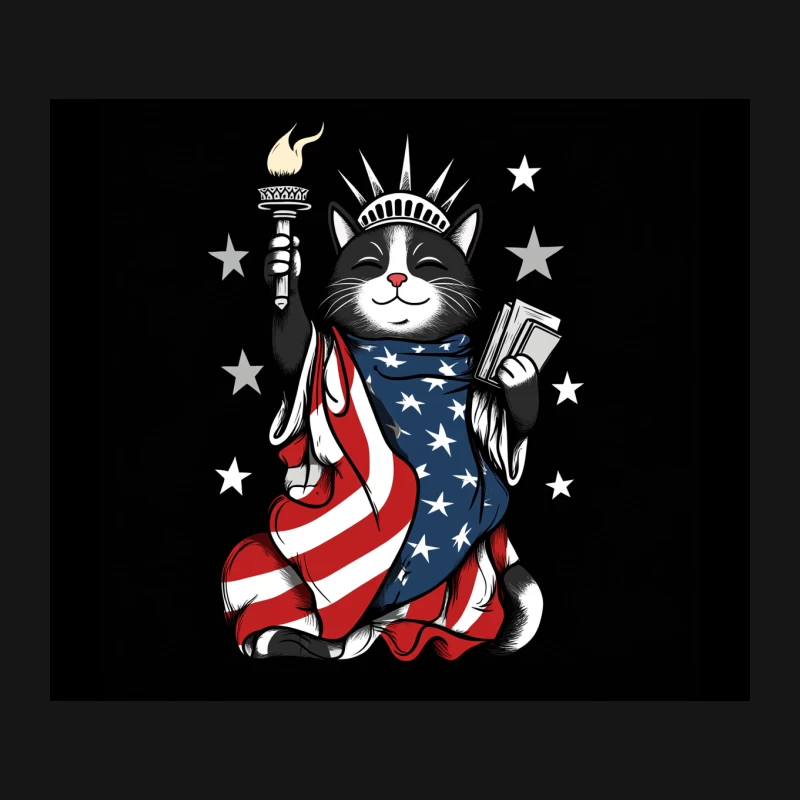 Patriotic Cat as Lady Liberty with American Flag Mouse Pad