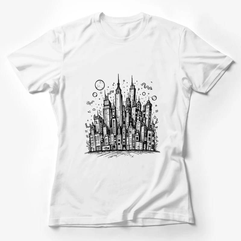 Urban Black and White Cityscape Illustration Female T-Shirt