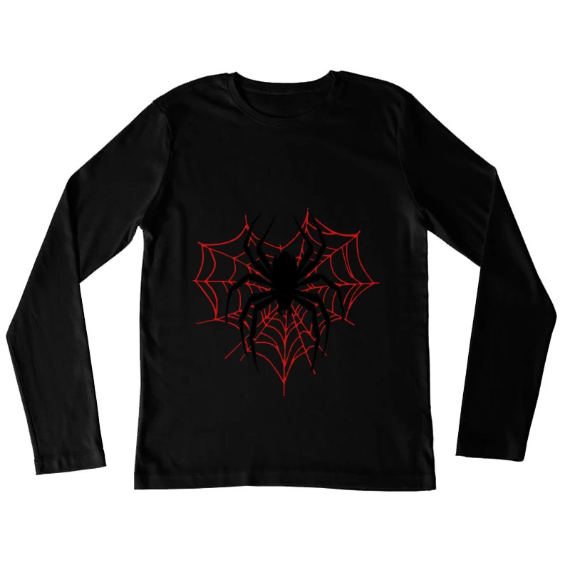 Rotes Spinnennetz-Design Damen Langarm T-Shirt