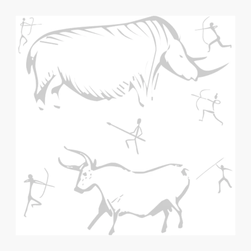 Prehistoric Cave Painting Depicting Animals and Hunters Pin