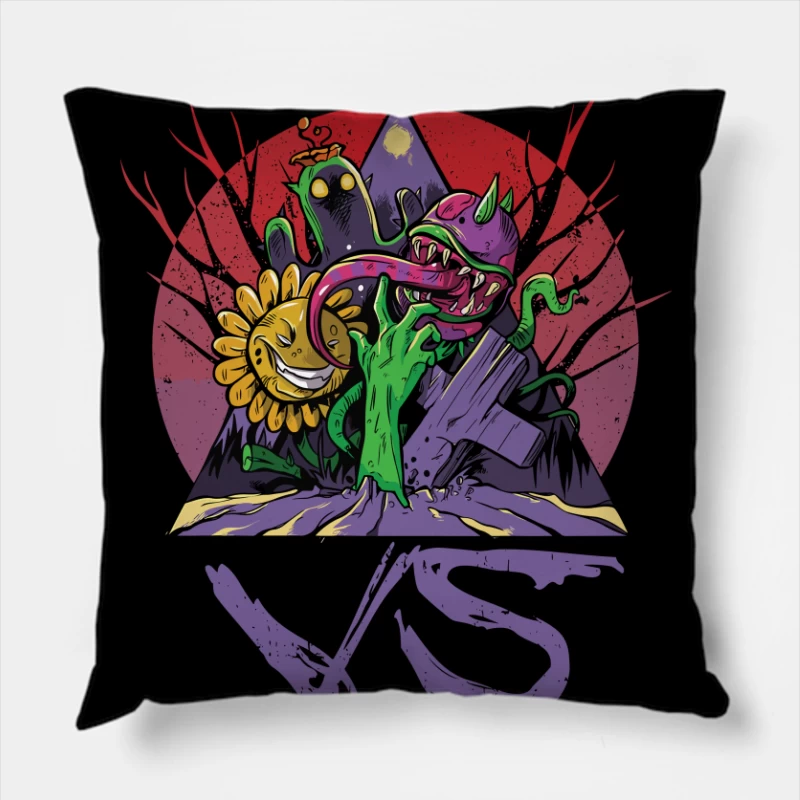 Monsters vs. Plants: A Whimsical Battle Throw Pillow