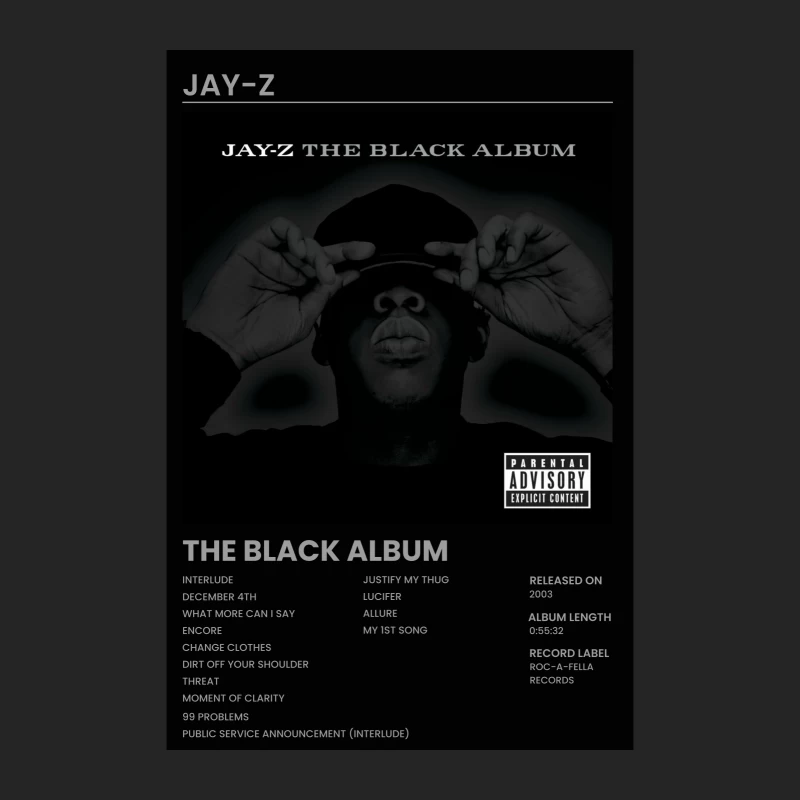Jay-Z's The Black Album: Iconic Hip-Hop Cover Art and Track List Male Pullover Sweatshirt