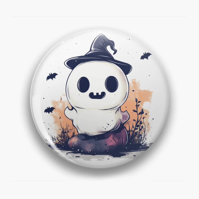 Cute Ghostly Halloween Character with Witch Hat Pin