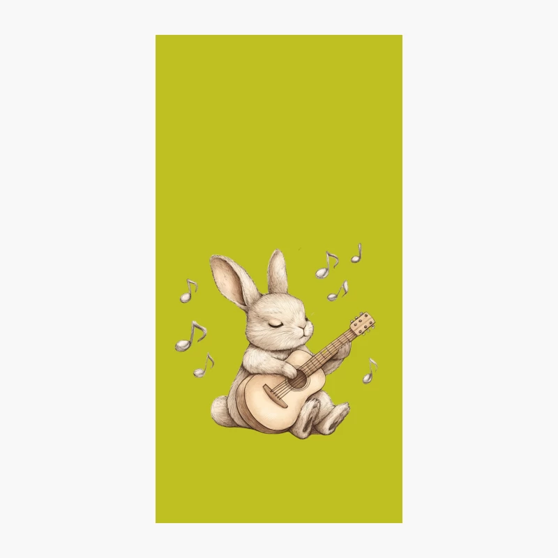 Adorable Bunny Musician: Illustrated Rabbit Playing Guitar with Musical Notes iPhone Case