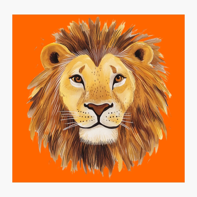 Majestic Lion Illustration: Cartoon-Style Wildlife Portrait Throw Pillow