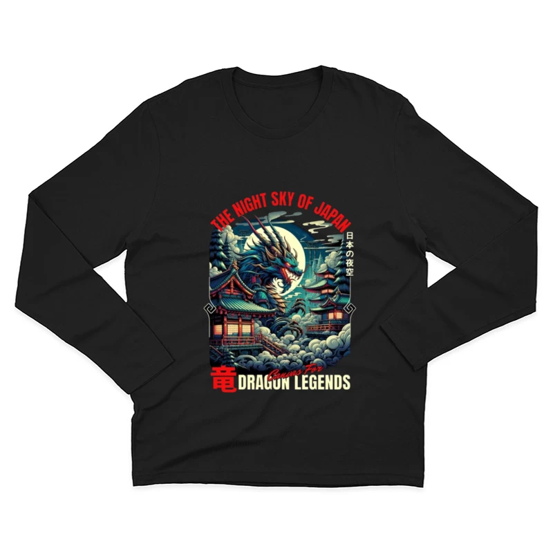 Mythical Dragon Under Japanese Night Moon Male Long Sleeve T-Shirt