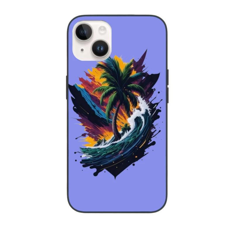 Tropical Sunset with Palm Tree and Ocean Waves iPhone Case