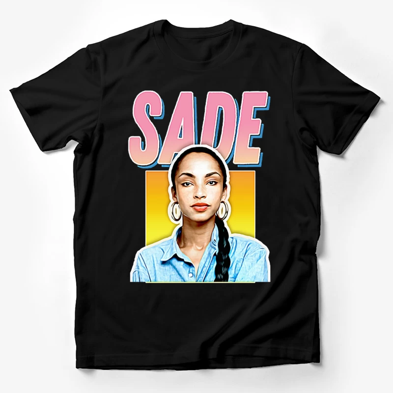 Stylized Pop Art Portrait with Pink "SADE" Text Male T-Shirt