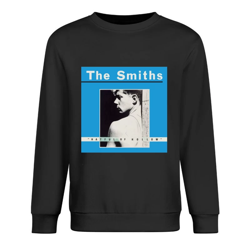 The Smiths "Hatful of Hollow" Album Cover with Black and White Portrait on Blue Background Male Pullover Sweatshirt