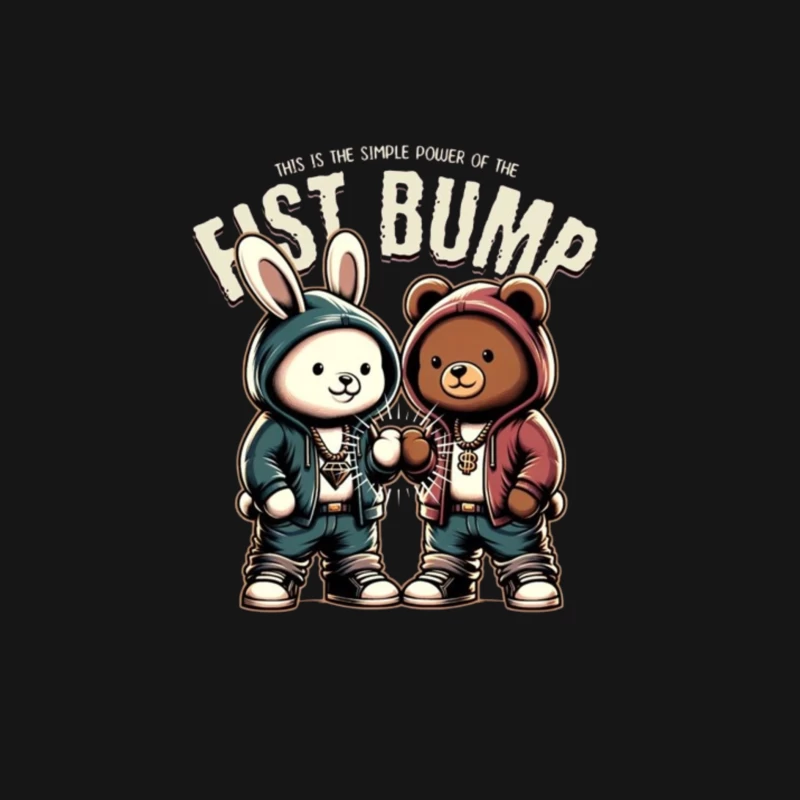 Cartoon Bunny and Bear Friends in Hip Hop Streetwear Sharing a Fist Bump Male Long Sleeve T-Shirt