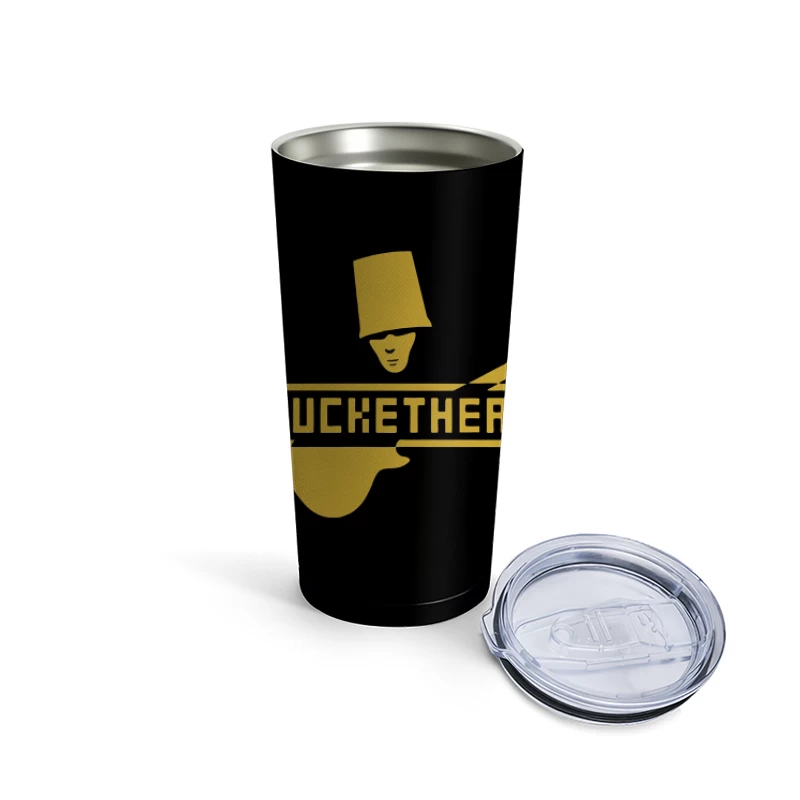 Gold Buckethead Guitar Player Logo Design Travel Mug