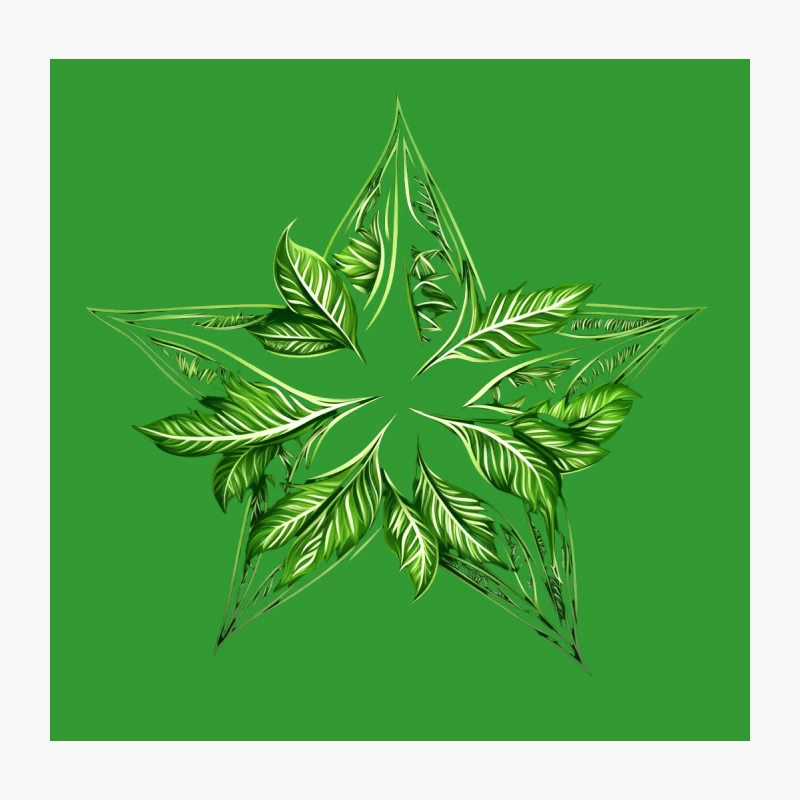 Botanical Star: Green Leaf Symmetrical Nature Design Throw Pillow