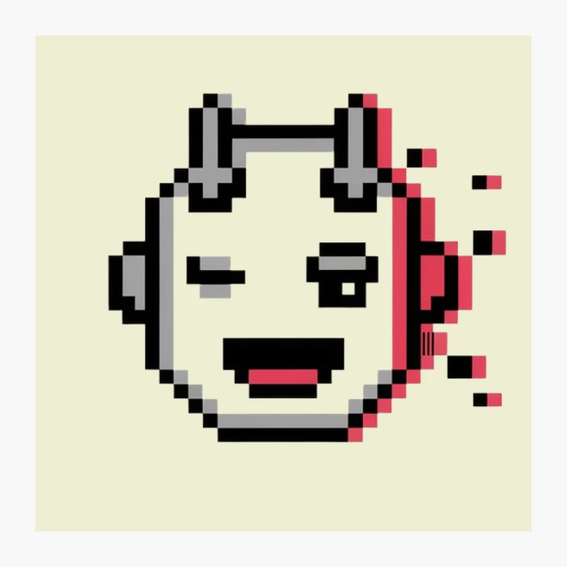 Minimalist Pixelated Emoji with Red Accent Digital Art Pin