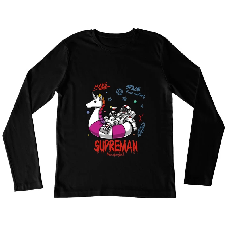 Astronaut chillt auf Einhorn im Weltraum Damen Langarm T-Shirt