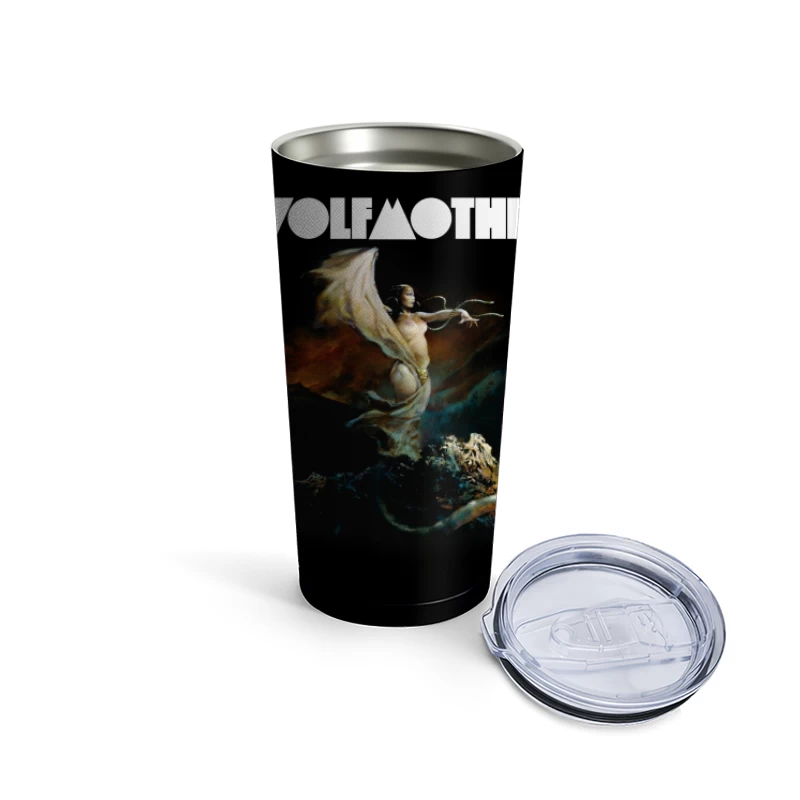 Ethereal Fantasy Figure in Flowing Robes Against Dark Sky Travel Mug