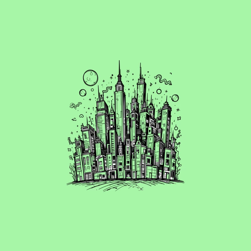 Urban Black and White Cityscape Illustration Travel Mug