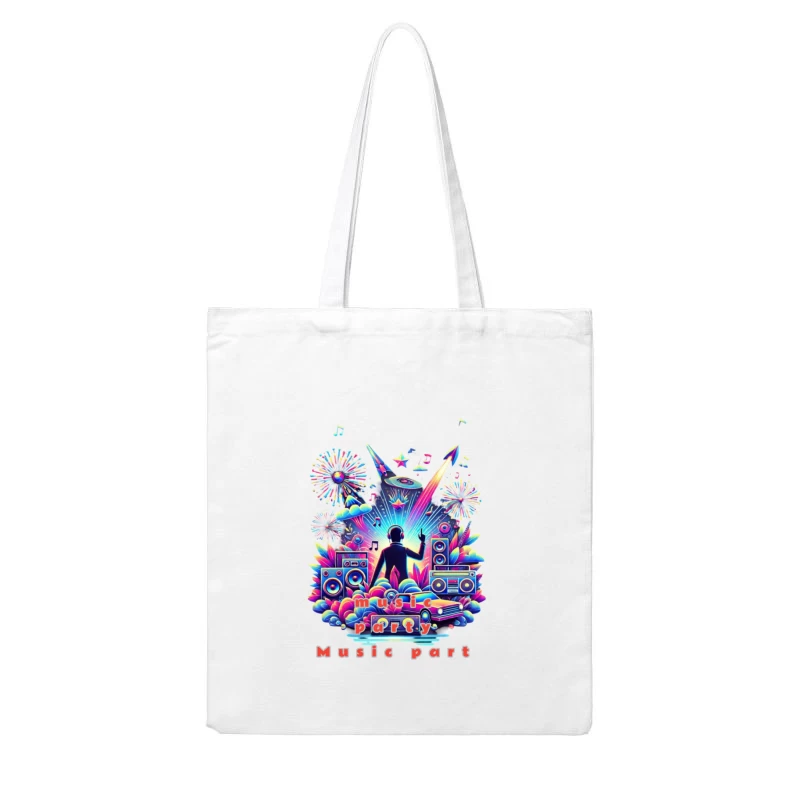 Neon Retro DJ Music Party Illustration Cotton Tote Bag