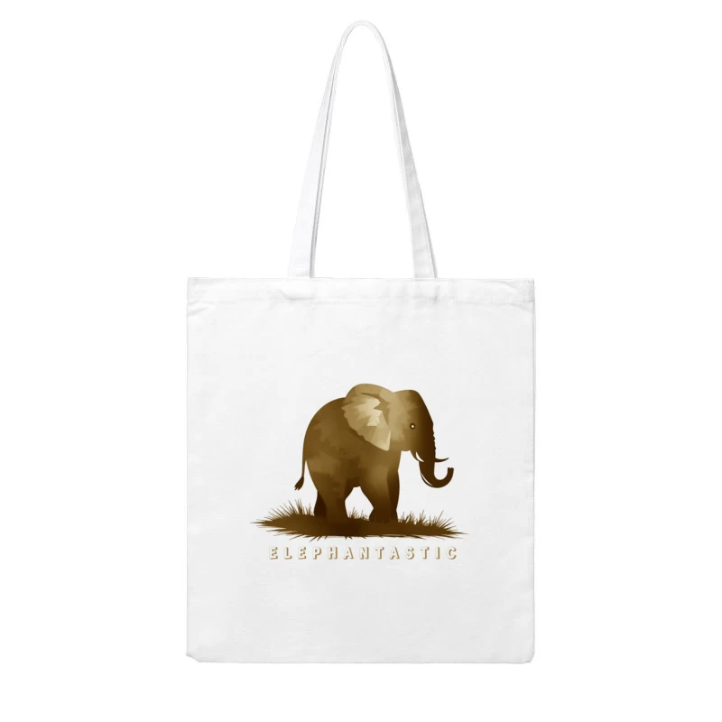 Elephantastic - Vintage Elephant Silhouette Illustration with Typography Cotton Tote Bag