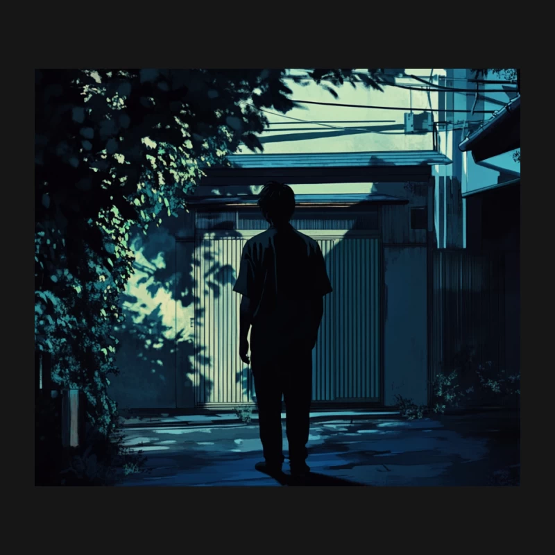 Mysterious Silhouette in Dark Urban Street at Night Mouse Pad