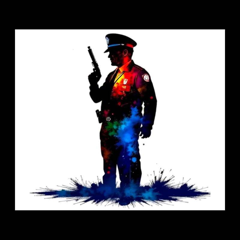 Artistic Watercolor Police Officer Silhouette Tapestry