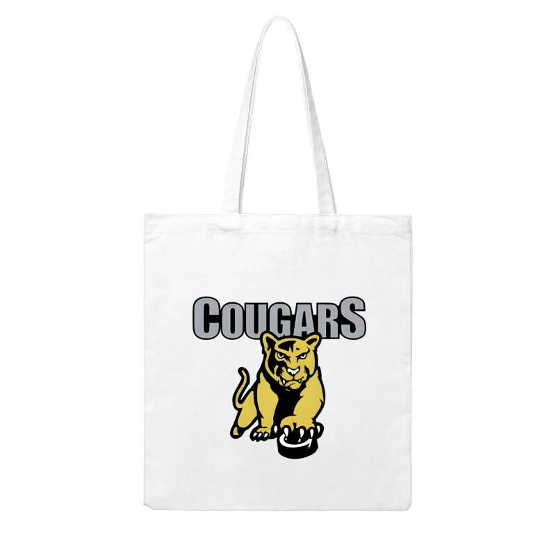 Fierce Yellow Cougar Sports Team Logo with Gray Text Cotton Tote Bag