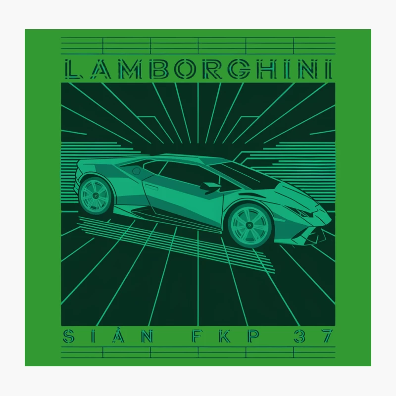 Retro Green Lamborghini Sian FKP 37 Sports Car Poster Throw Pillow